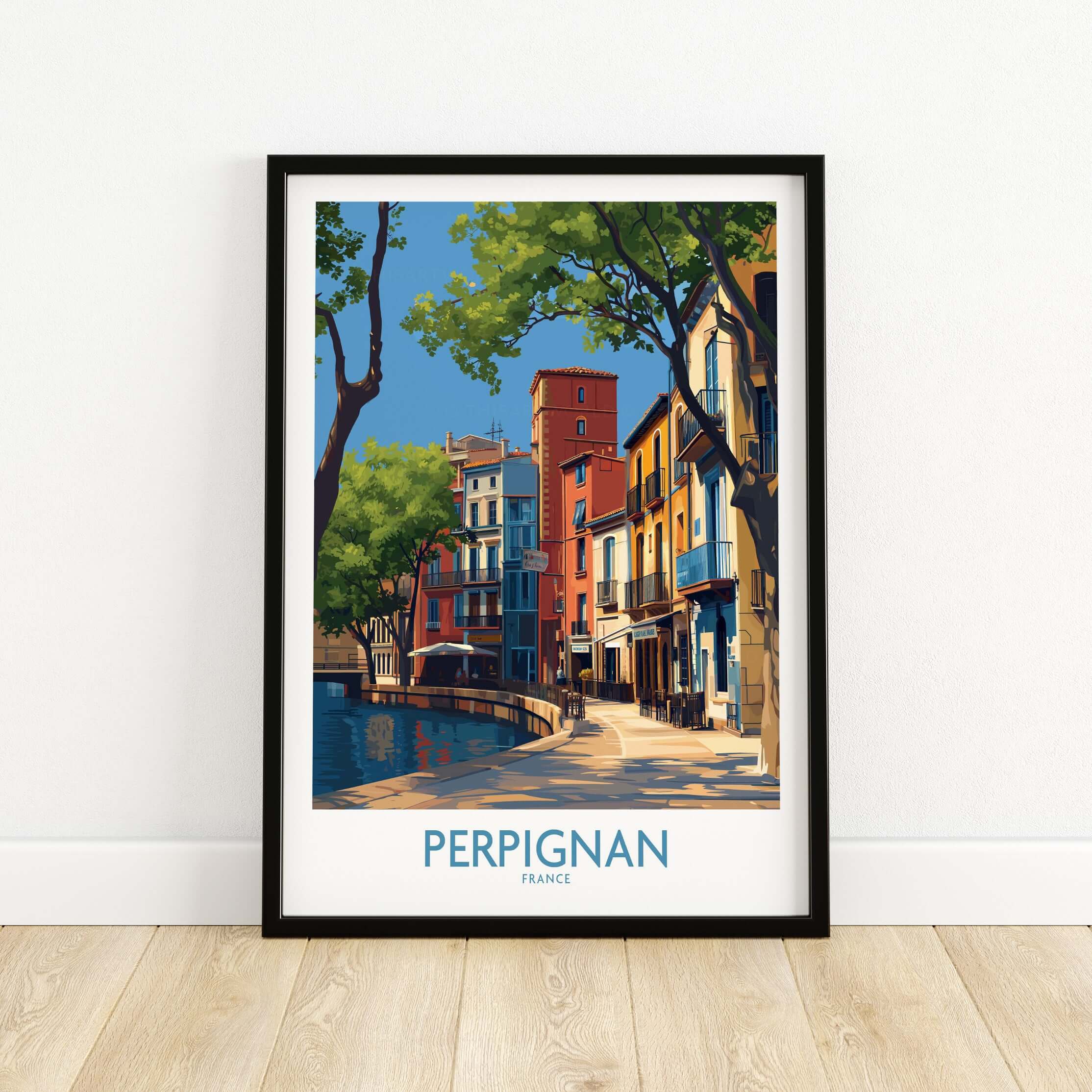 Perpignan Poster - France Travel Print - French Buildings Wall Art featuring vibrant architecture and scenic views.
