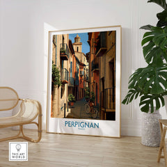 Perpignan Poster - France Travel Print - French Wall Art showcasing vibrant street scenes and charming architecture.