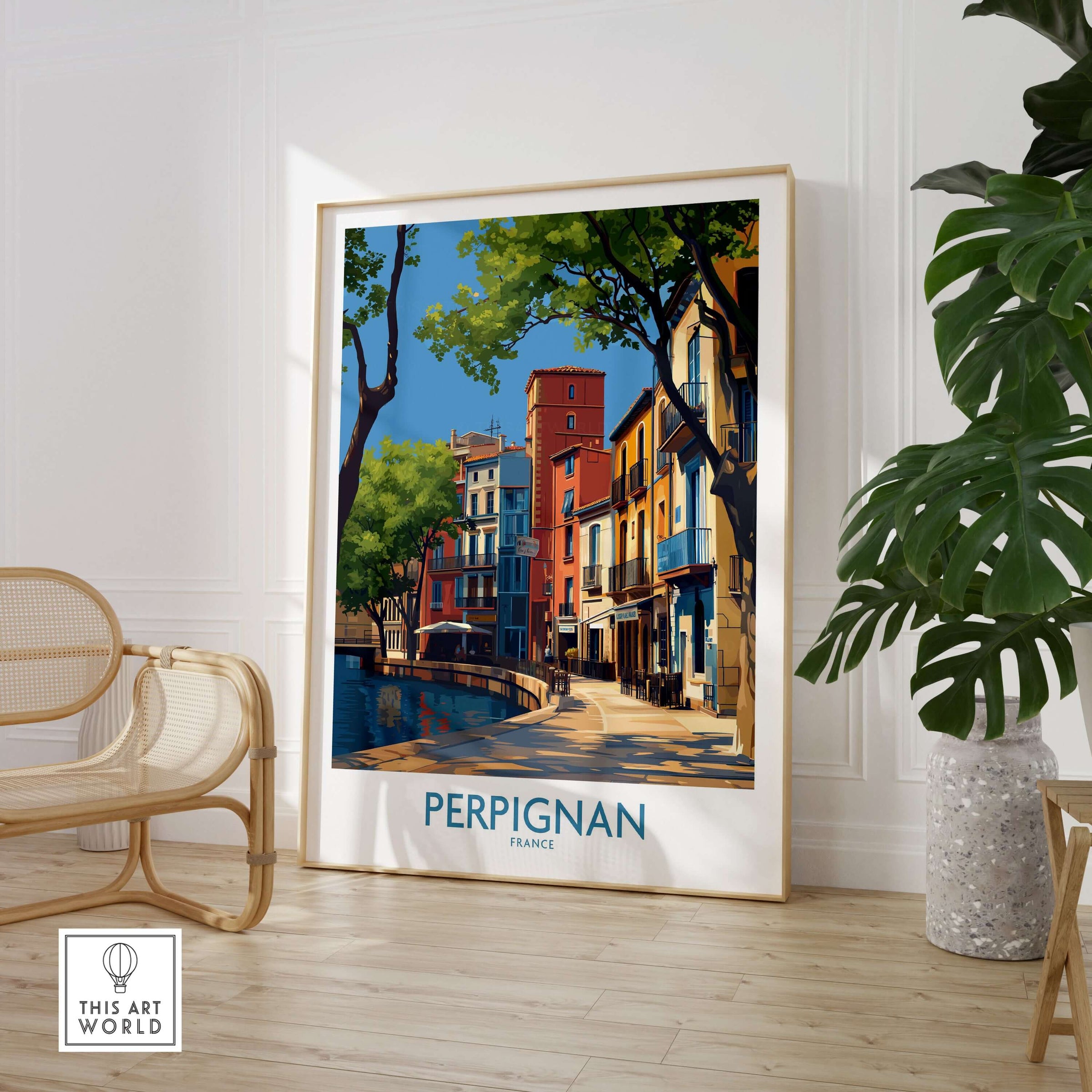 Perpignan Poster - France Travel Print - French Buildings Wall Art showcasing the vibrant architecture of Perpignan.