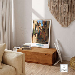 Perpignan Poster - France Travel Print - French Wall Art displayed in a stylish home interior with charming decor.