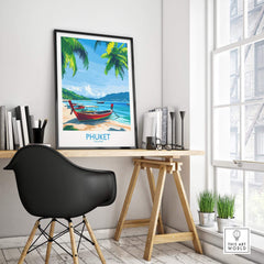 Phuket Print Thailand displayed in a modern workspace with vibrant colors and tropical scenery.