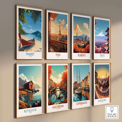 Phuket Travel Poster among beautiful city travel posters including Paris, Florence, Tokyo, and more.