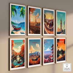 Phuket Wall Art Print among travel posters showcasing global destinations, including Paris and Tokyo.