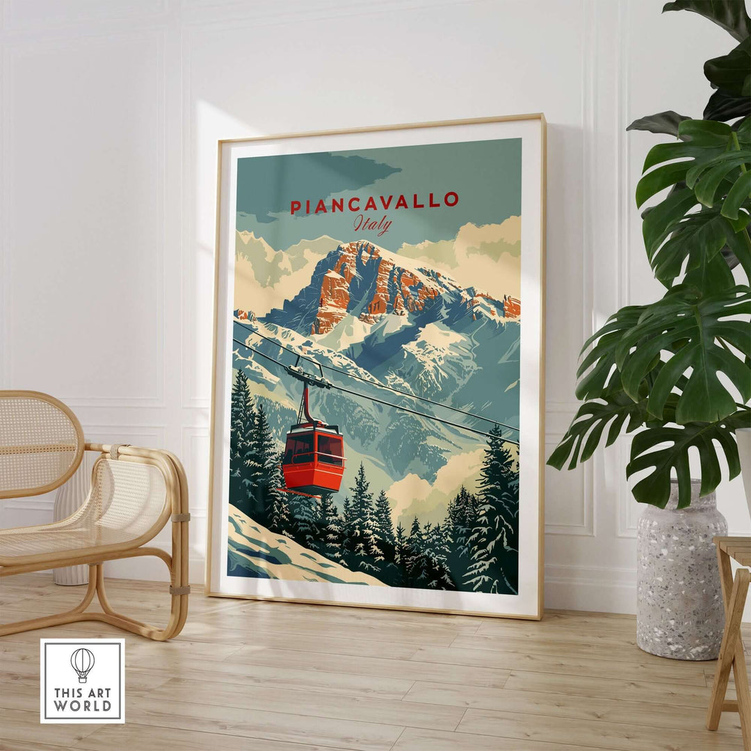 Piancavallo Travel Poster featuring a ski lift and mountains, showcasing the beauty of Italy's ski destination.