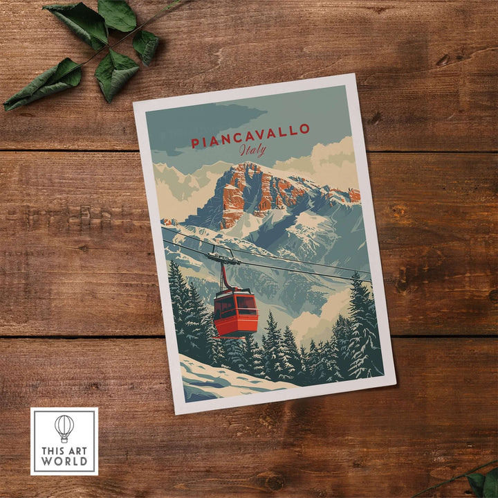 Piancavallo travel poster showcasing a ski lift with mountains in Italy, perfect for travel enthusiasts and adventure lovers.