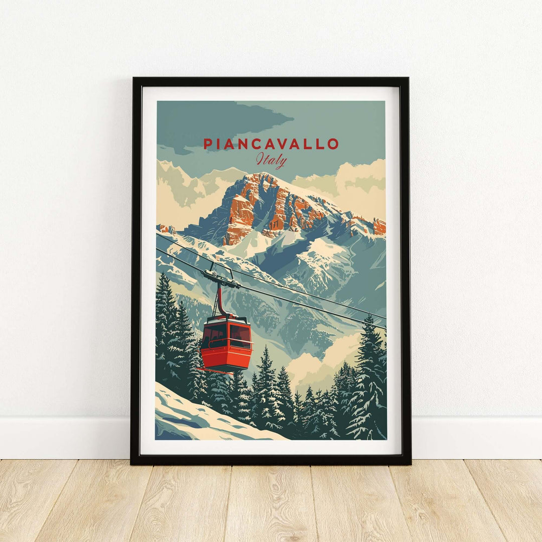 Piancavallo Travel Poster featuring a ski lift and mountains in Italy, perfect for travel inspiration and decor.