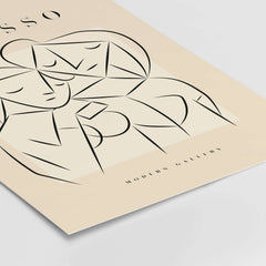Picasso Abstract Couple Lovers Embrace Line Art Figures Poster Modern Gallery Wall Art featuring minimalist line drawing.