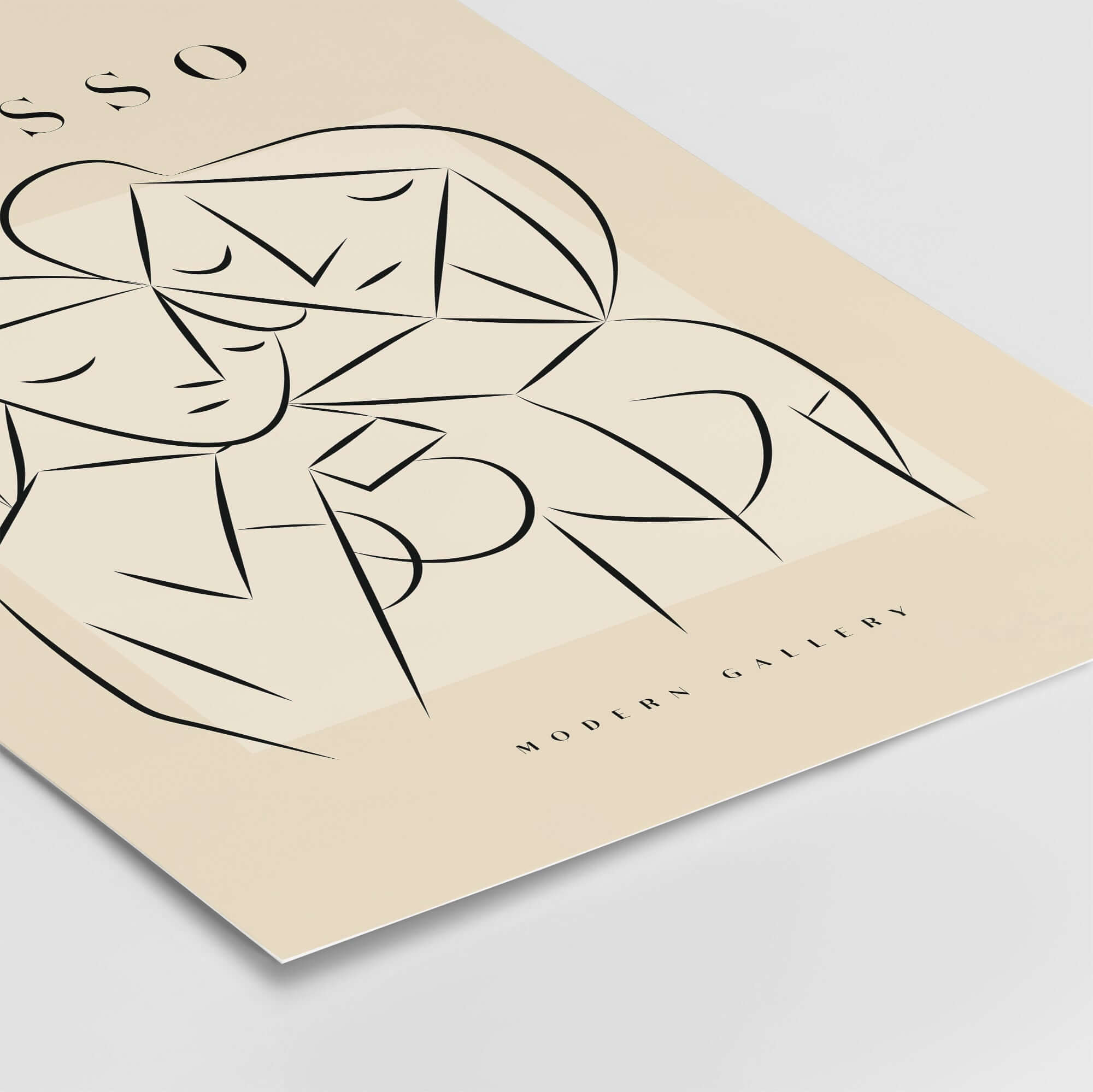 Picasso Abstract Couple Lovers Embrace Line Art Figures Poster Modern Gallery Wall Art featuring minimalist line drawing.