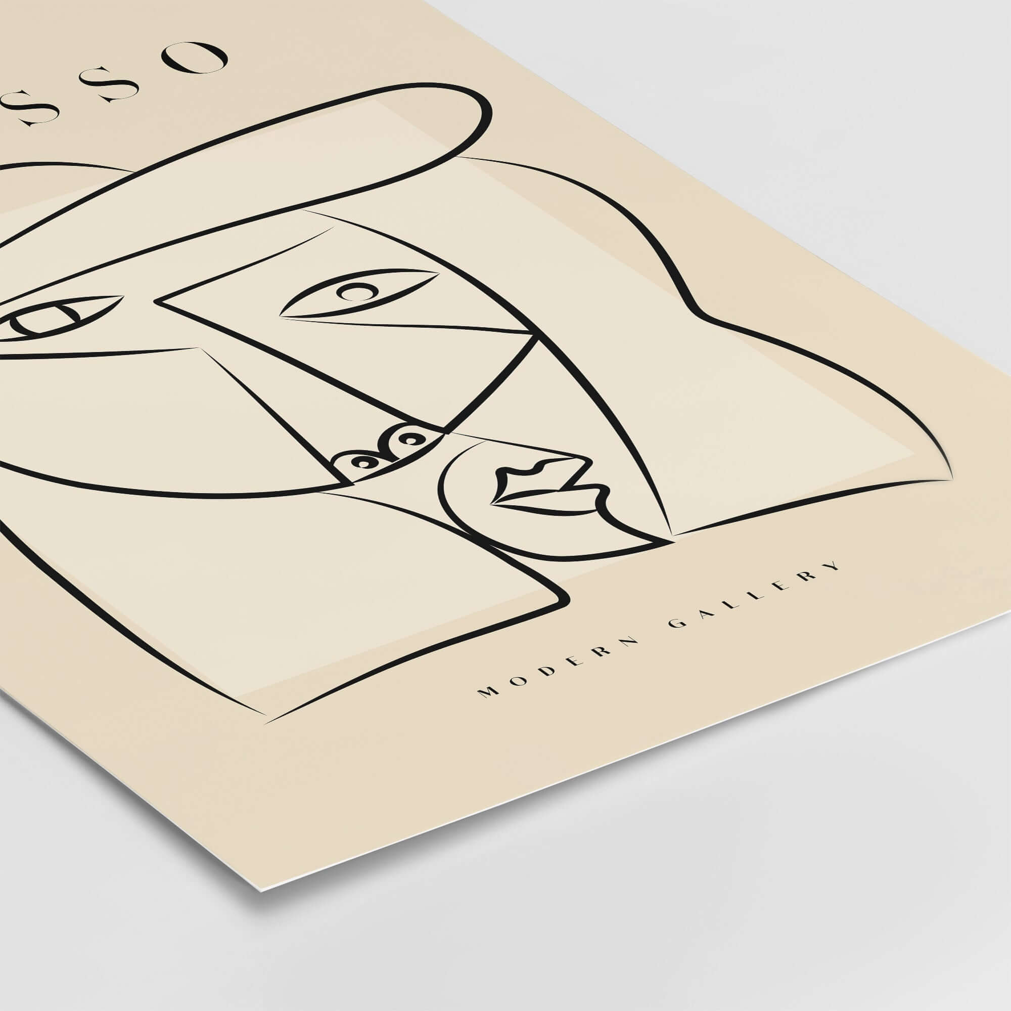 Picasso Abstract Face Hat Line Art Minimalist Portrait Poster Print Modern Gallery showcasing cubist-inspired charm.