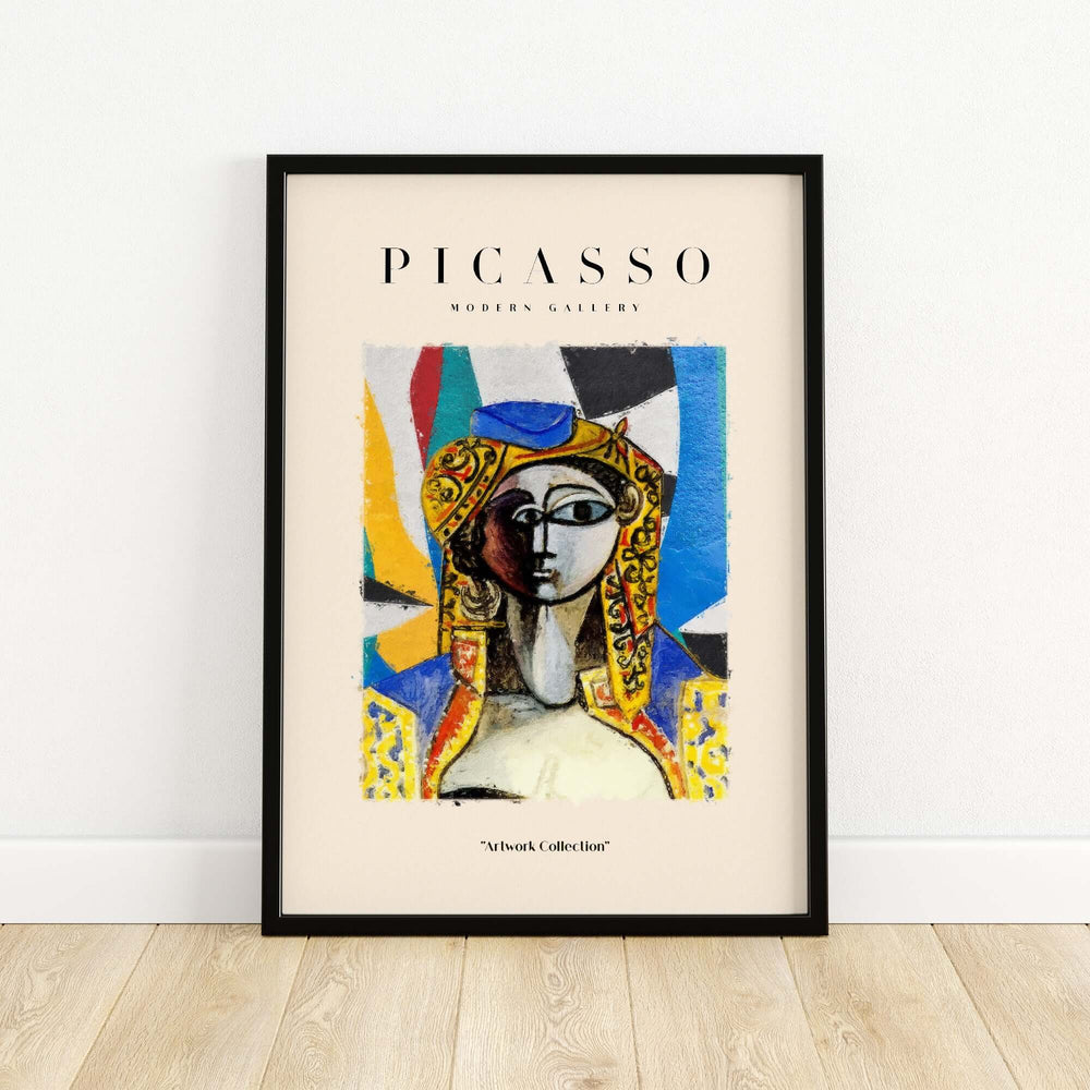 Colorful Picasso abstract face portrait poster with geometric background from Modern Gallery.