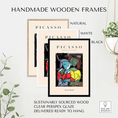 Picasso Reading Couple Abstract Figures Art Print Cubist Poster Artwork Collection in handmade wooden frames.
