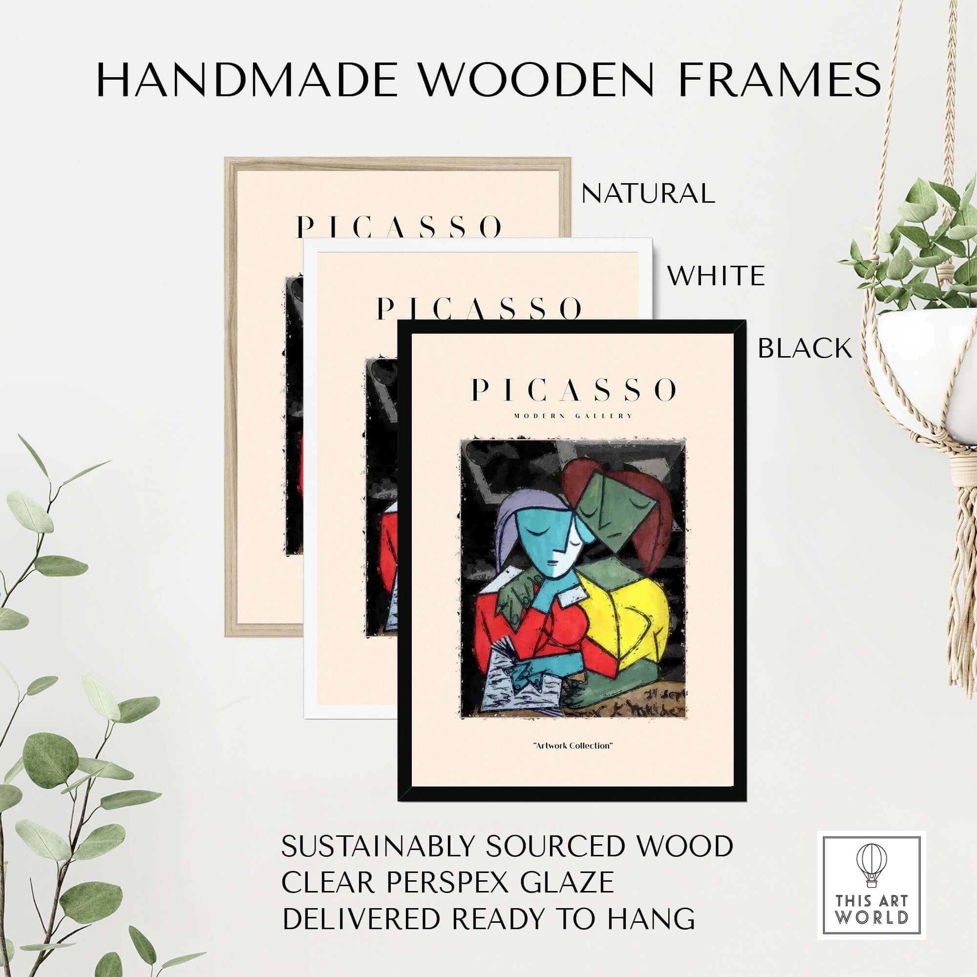 Picasso Reading Couple Abstract Figures Art Print Cubist Poster Artwork Collection in handmade wooden frames.