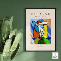 Picasso Woman Hat Abstract Portrait Print Colorful Cubist Poster Artwork Collection displayed in Modern Gallery setting