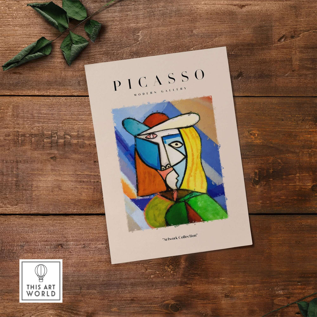 Colorful Picasso-inspired abstract woman portrait print poster art in Cubist style from Modern Gallery.