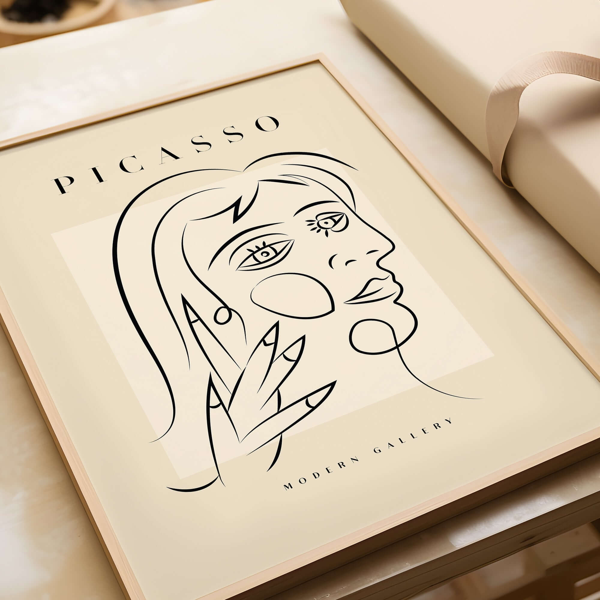 Picasso Face Profile Abstract Woman Line Art Modern Gallery Poster Wall Art featuring minimalist line drawing.