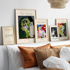 Picasso Weeping Woman 1937 Art Print Famous Cubist Portrait Poster Emotional Wall Art displayed in a modern interior setup.