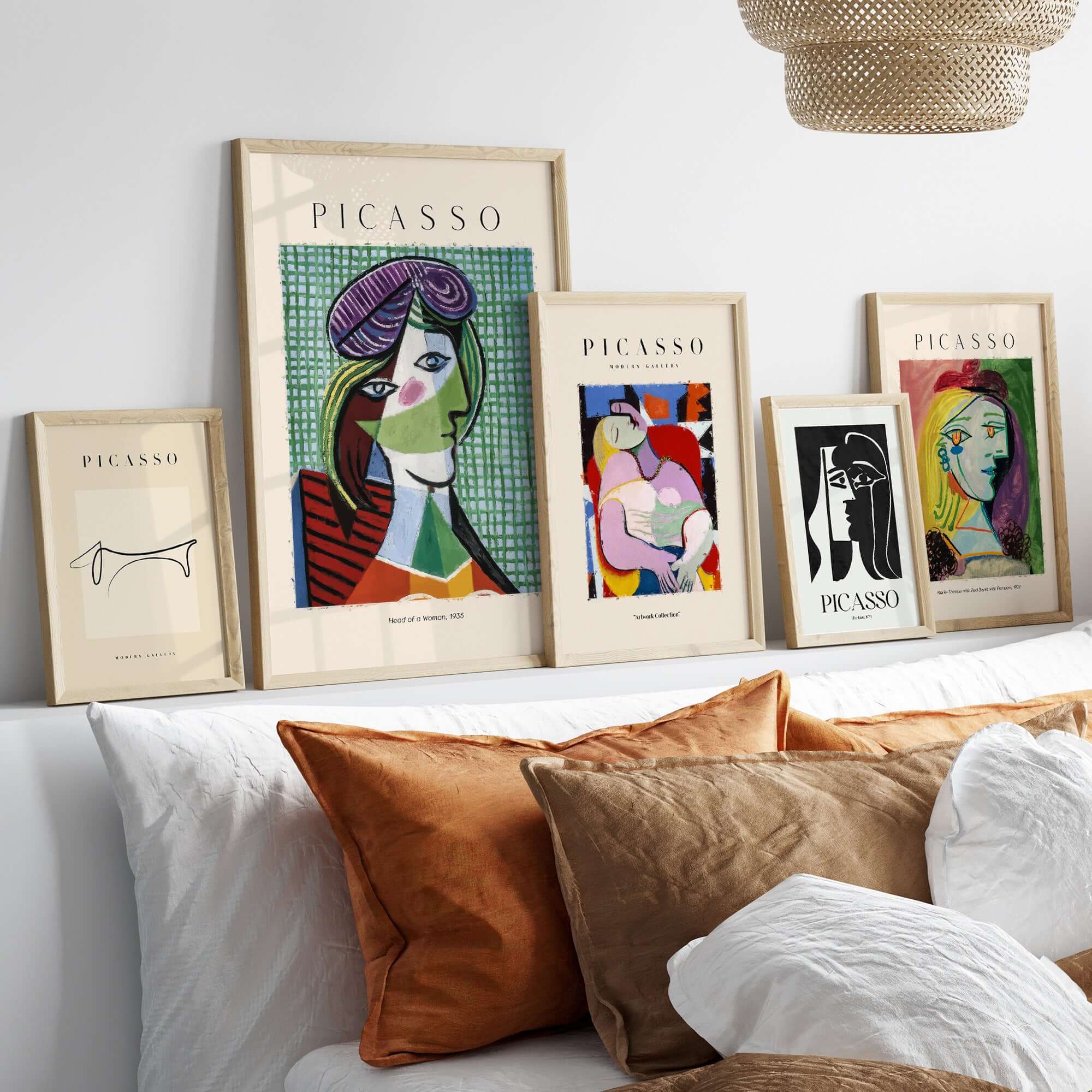 Picasso Head of a Woman 1935 Art Print Cubist Portrait Poster Colorful Wall Art displayed in modern interior setting.