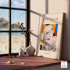 Picasso Blonde Woman Abstract Portrait Print Cubist Style Poster Artwork Collection displayed in a modern interior.