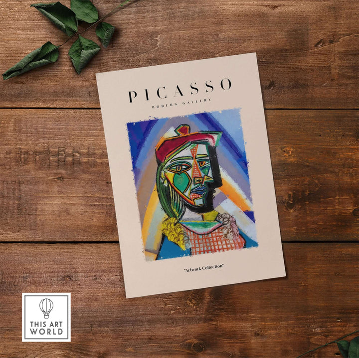 Colorful Cubist poster art print of a Picasso-inspired bust portrait with bold outlines and vibrant colors.