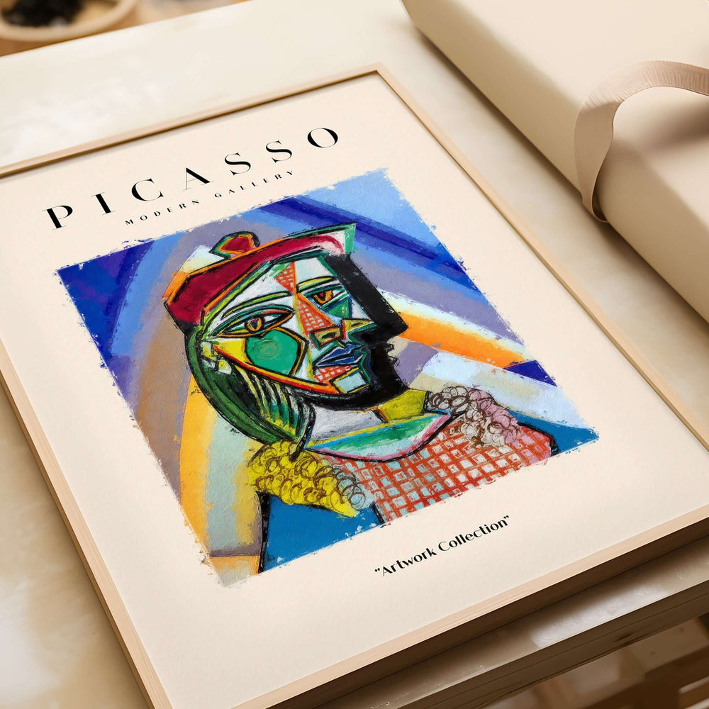 Picasso Bust Portrait Abstract Art Print Colorful Cubist Poster Artwork Collection featuring vibrant colors and abstract design.