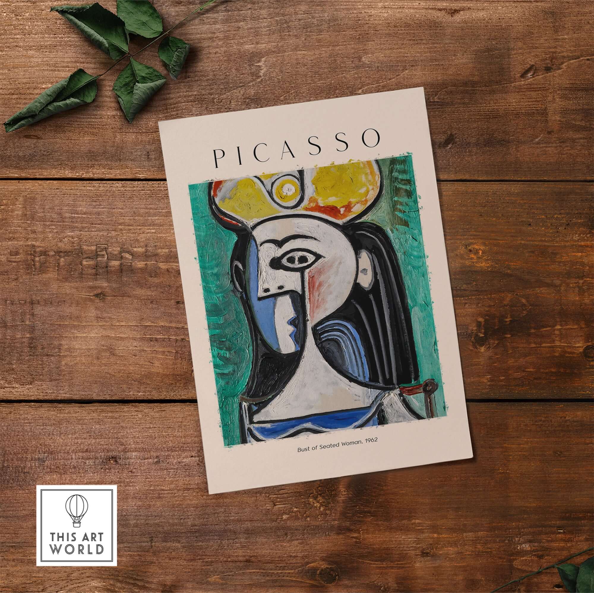 Picasso Bust Seated Woman 1962 Art Print Abstract Portrait Poster Colorful Wall Art featuring bold colors and abstract style.