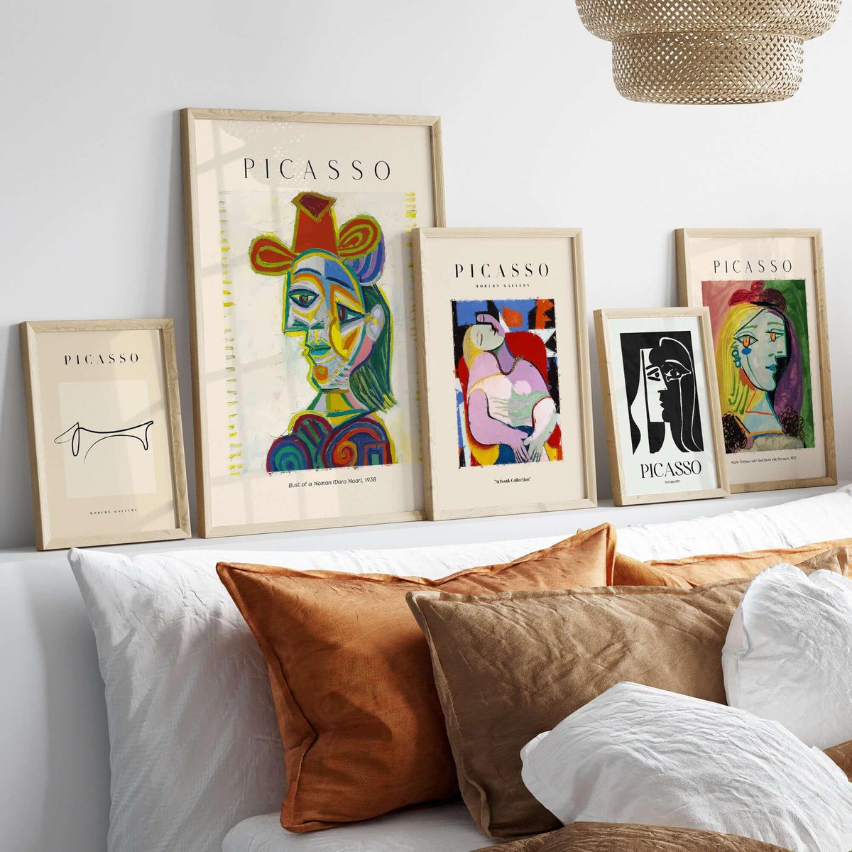 Picasso Bust Woman Dora Maar 1938 Portrait Art Print Colorful Cubist Poster Wall Art displayed in modern home decor.