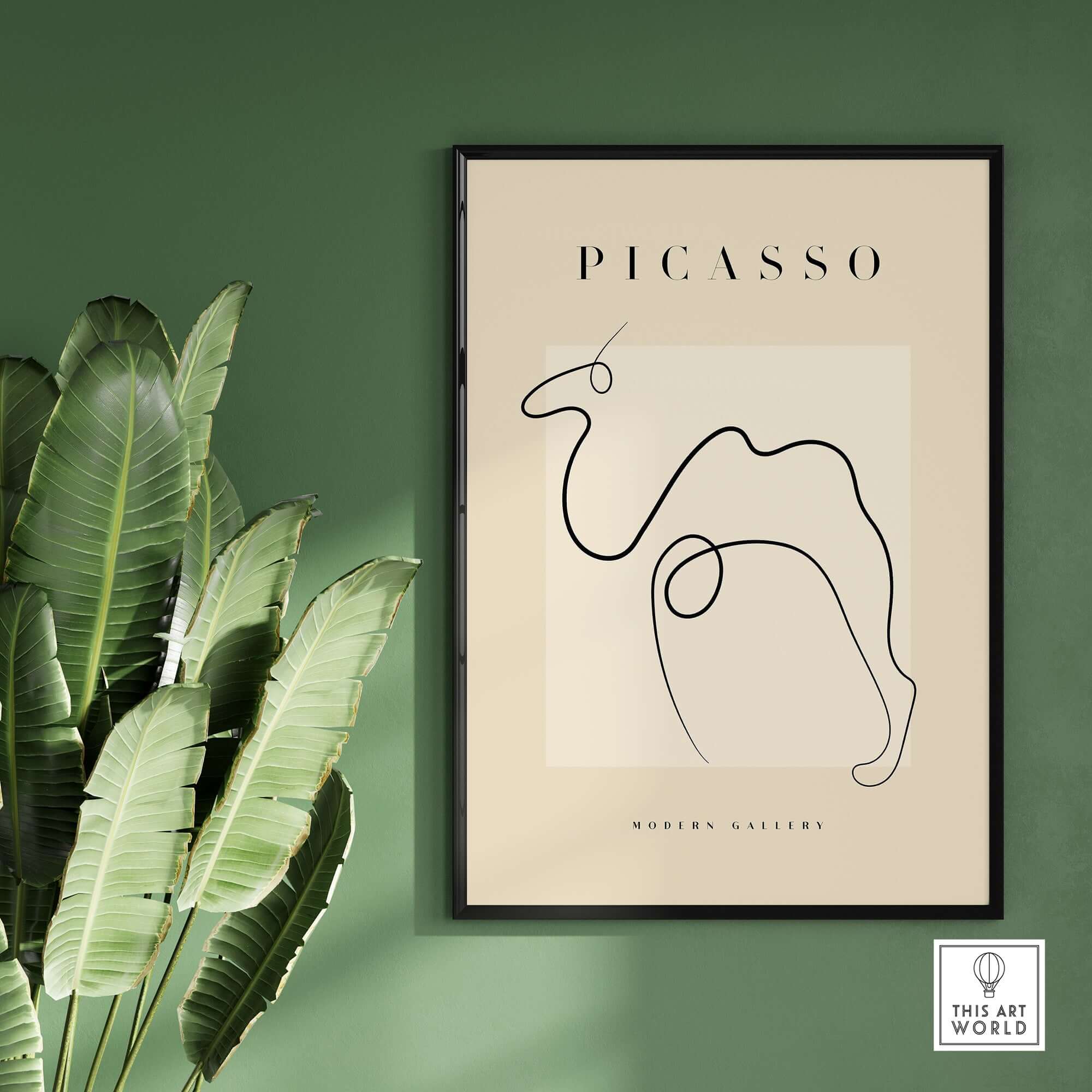 Picasso Camel Line Art Minimalist Animal Poster Modern Gallery Print Wall Art displayed in a minimalist setting.
