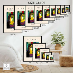 Picasso Contemplative Woman Abstract Art Print Colorful Portrait Poster Artwork Collection Size Guide Display