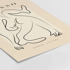 Picasso Contorted Figure Abstract Pose Line Art Modern Gallery Poster Wall Art featuring minimalist black line drawing.