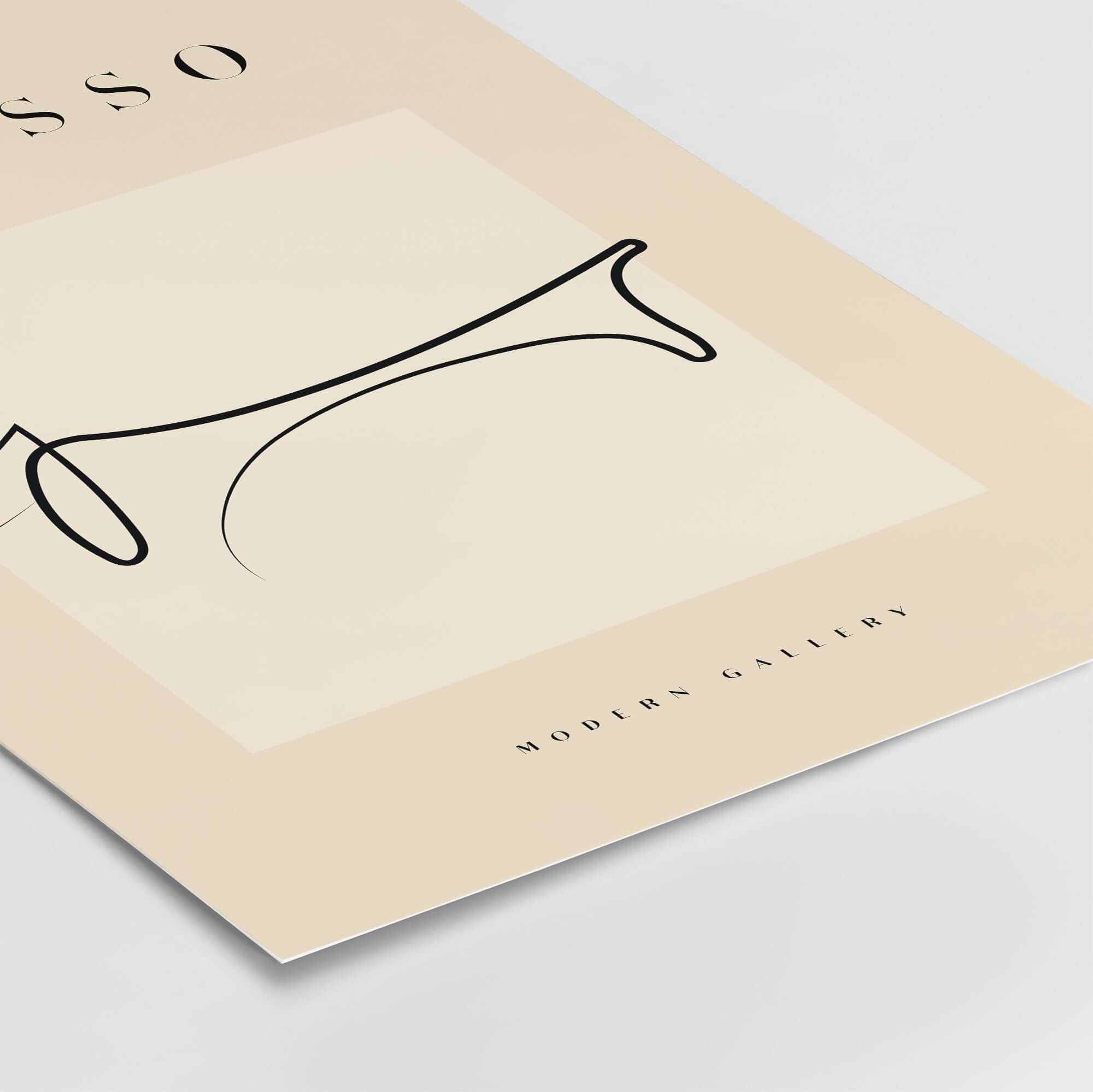 Picasso Dachshund Dog Line Art Minimalist Animal Poster Modern Gallery Print displayed with elegant simplicity on beige background.