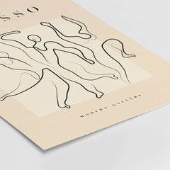 Picasso Dancing Figures Line Art Abstract Minimalist Poster Modern Gallery Print featuring dynamic fluid lines on beige.