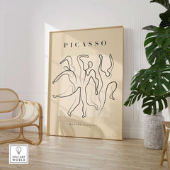 Picasso Dancing Figures Line Art Abstract Minimalist Poster Modern Gallery Print displayed in a stylish interior setting.