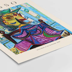 Picasso Dora Maar Armchair 1939 Portrait Print Cubist Seated Woman Poster Art featuring vibrant colors and abstract design.