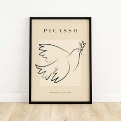 Picasso Dove of Peace Olive Branch Line Art Poster Modern Gallery Print featuring elegant minimalist design.