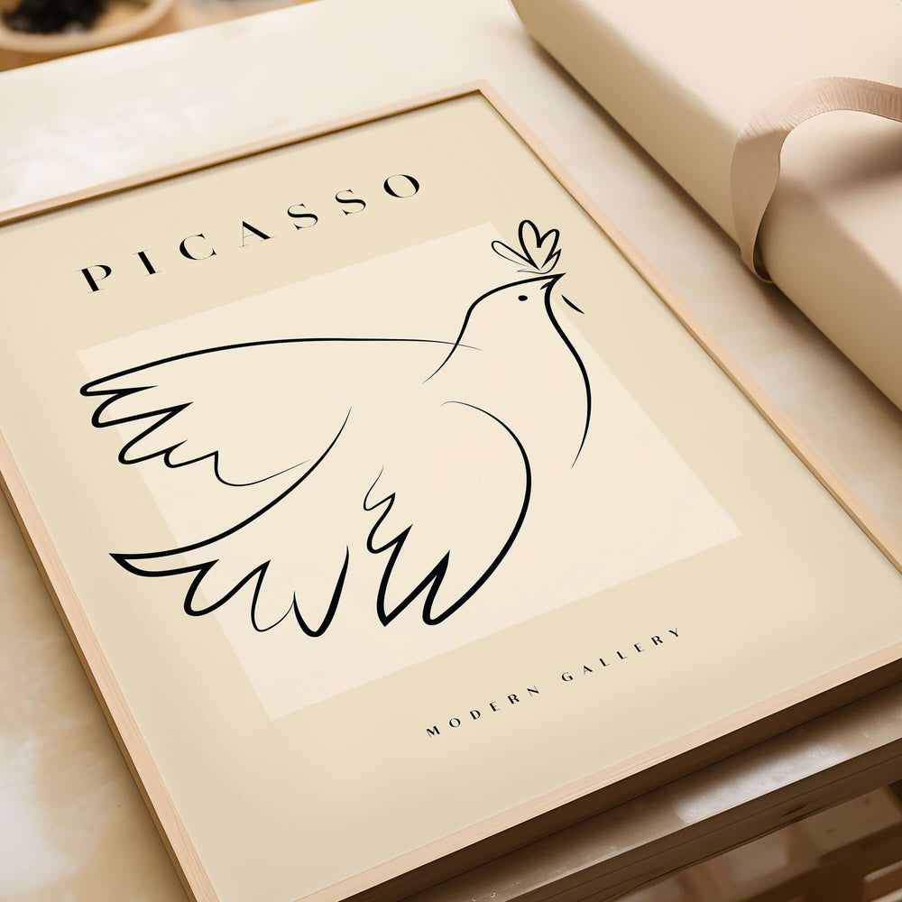 Picasso Dove of Peace Olive Branch Line Art Poster Modern Gallery Print featuring minimalist dove design.