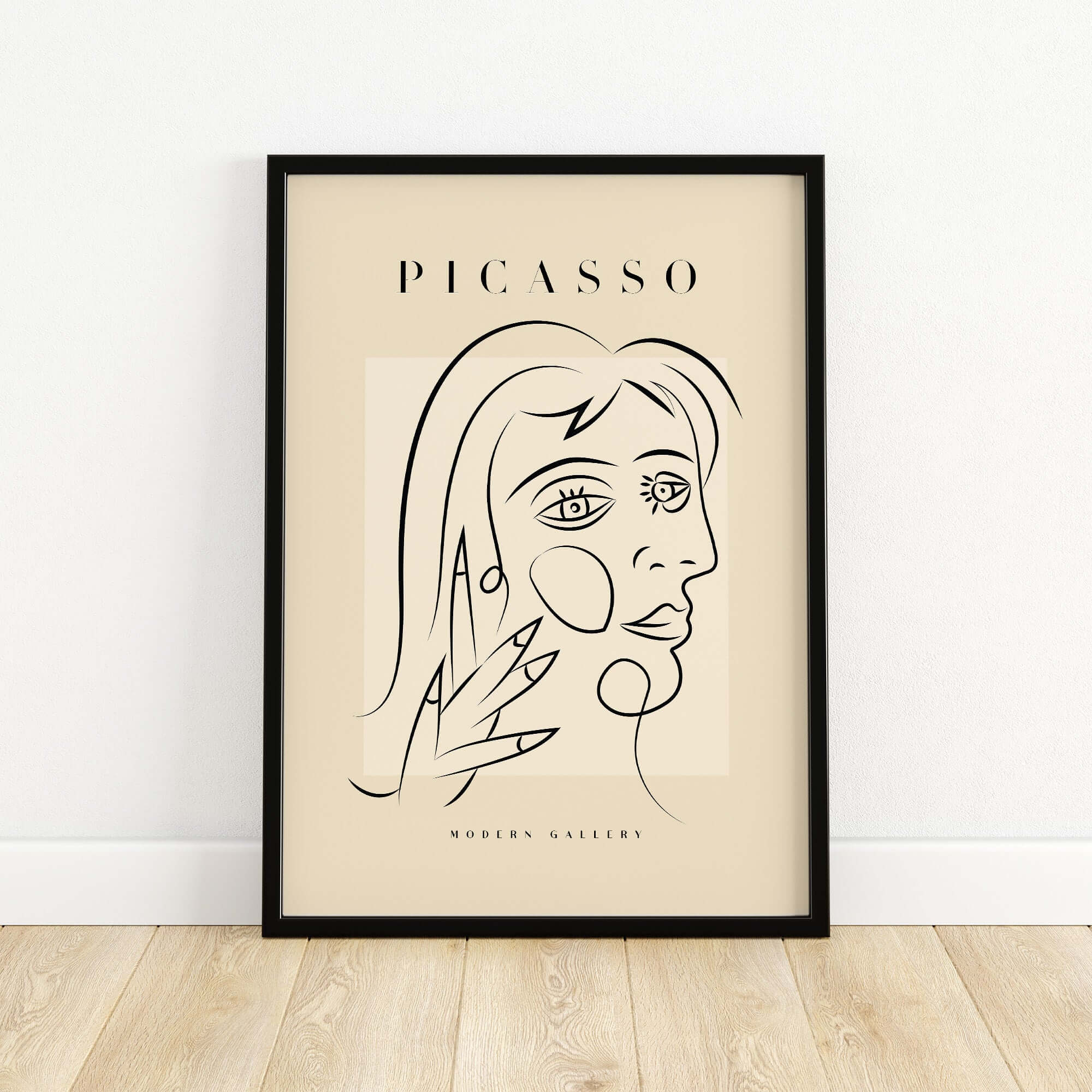 Picasso Face Profile Abstract Woman Line Art Modern Gallery Poster Wall Art in minimalist black line drawing style.