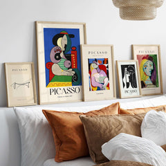 Picasso Femme a la Montre Woman Watch 1967 Art Print Cubist Poster Colorful Wall Art displayed in a modern interior.