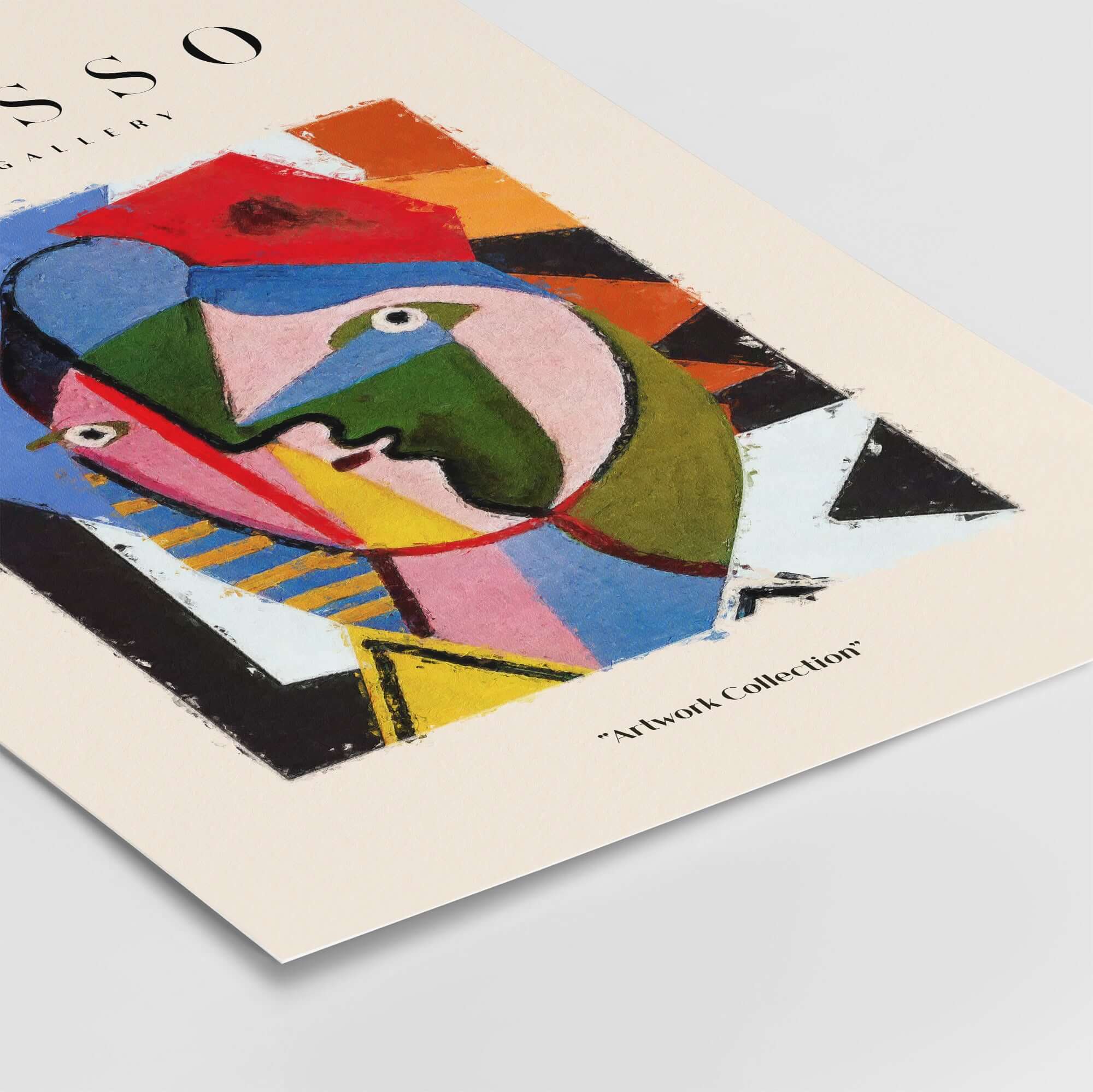 Picasso Geometric Face Abstract Art Print Colorful Cubist Portrait Poster Artwork Collection featuring bold geometric design.