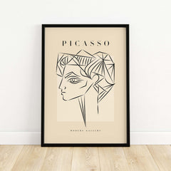 Picasso Geometric Profile Head Line Art Angular Abstract Poster Modern Gallery Print on a beige background.