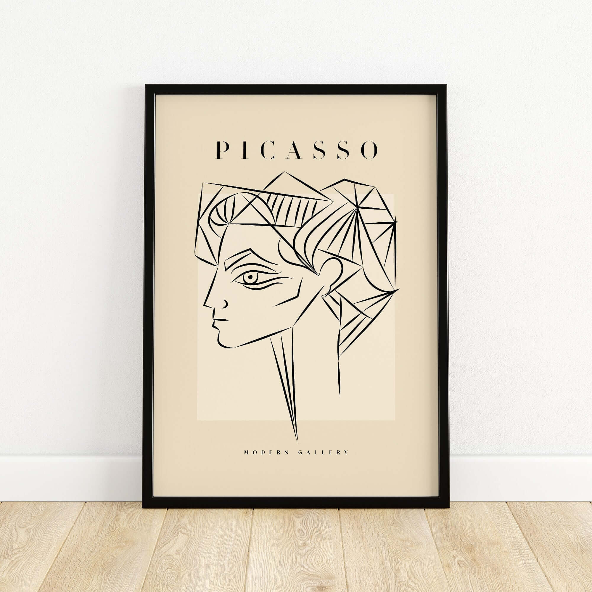 Picasso Geometric Profile Head Line Art Angular Abstract Poster Modern Gallery Print on a beige background.