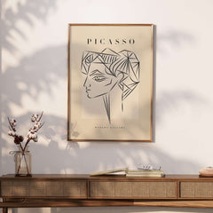 Picasso Geometric Profile Head Line Art Angular Abstract Poster Modern Gallery Print displayed on a wall.