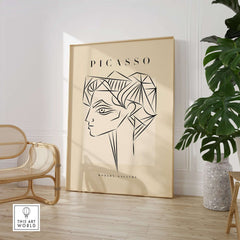Picasso Geometric Profile Head Line Art Angular Abstract Poster Modern Gallery Print in stylish interior setting.