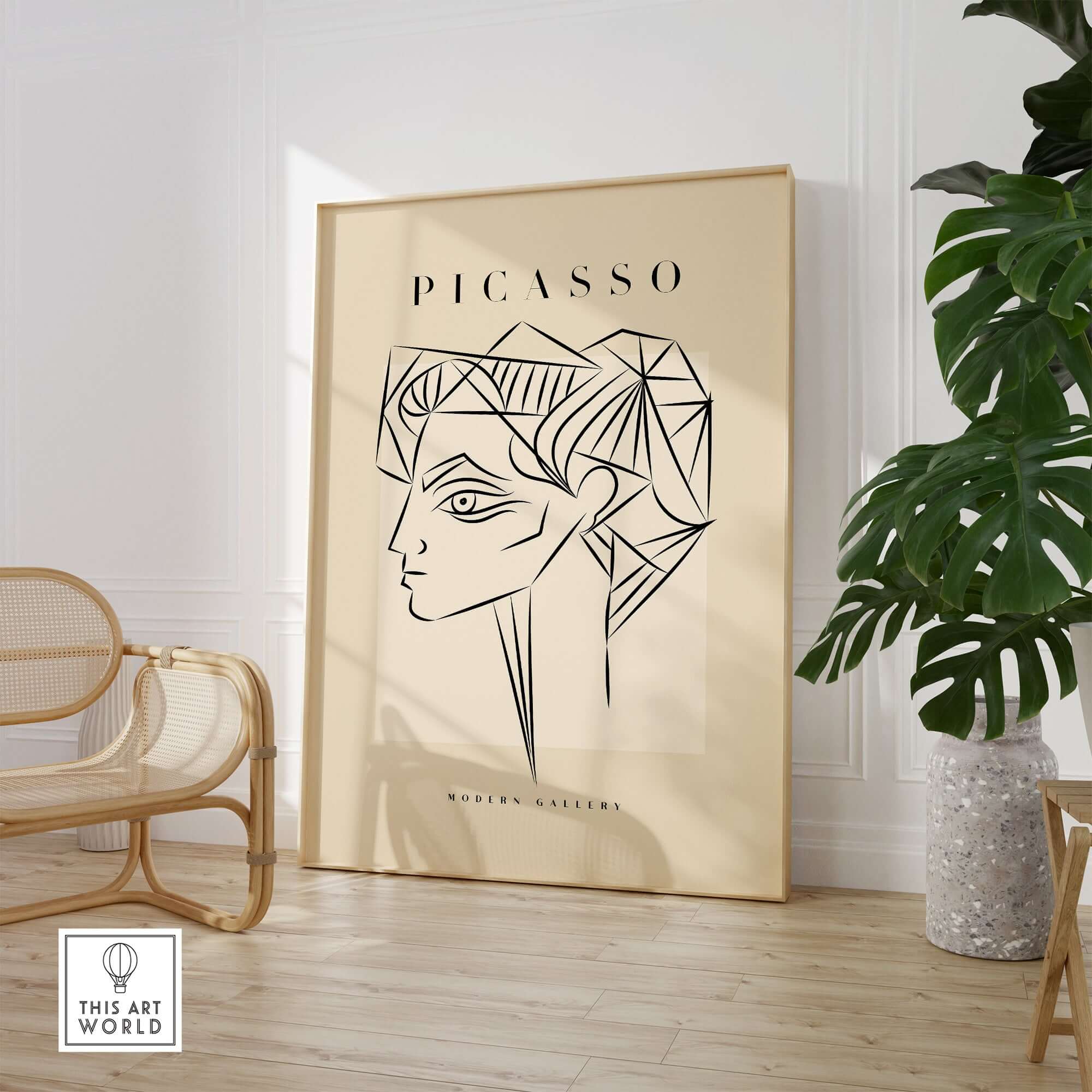 Picasso Geometric Profile Head Line Art Angular Abstract Poster Modern Gallery Print in stylish interior setting.