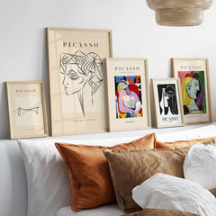 Picasso Geometric Profile Head Line Art Angular Abstract Poster Modern Gallery Print displayed in a modern living space.