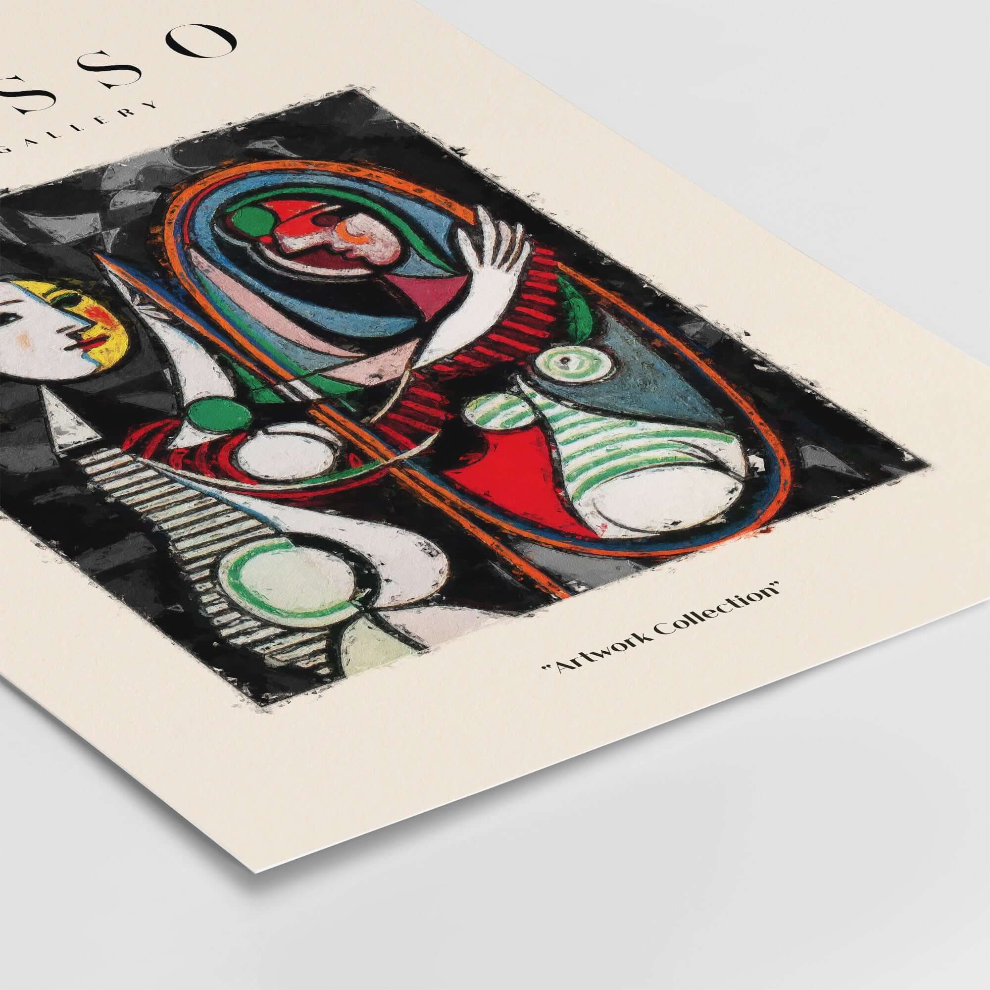 Picasso Girl Before Mirror Inspired Art Print Abstract Reflection Poster Artwork Collection showcasing vibrant abstract colors.