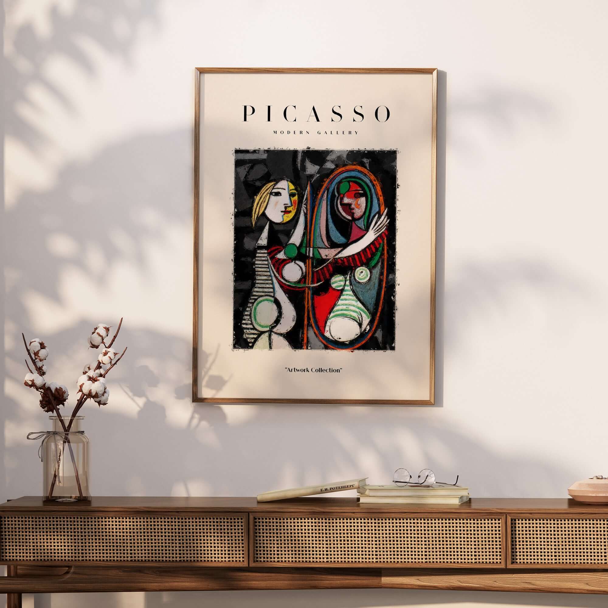 Picasso Girl Before Mirror Inspired Art Print Abstract Reflection Poster Artwork Collection in a stylish room decor.