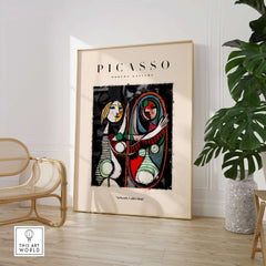 Picasso Girl Before Mirror Inspired Art Print Abstract Reflection Poster Artwork Collection displayed in a modern setting.