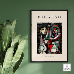 Picasso Girl Before Mirror Inspired Art Print Abstract Reflection Poster Artwork Collection on green wall
