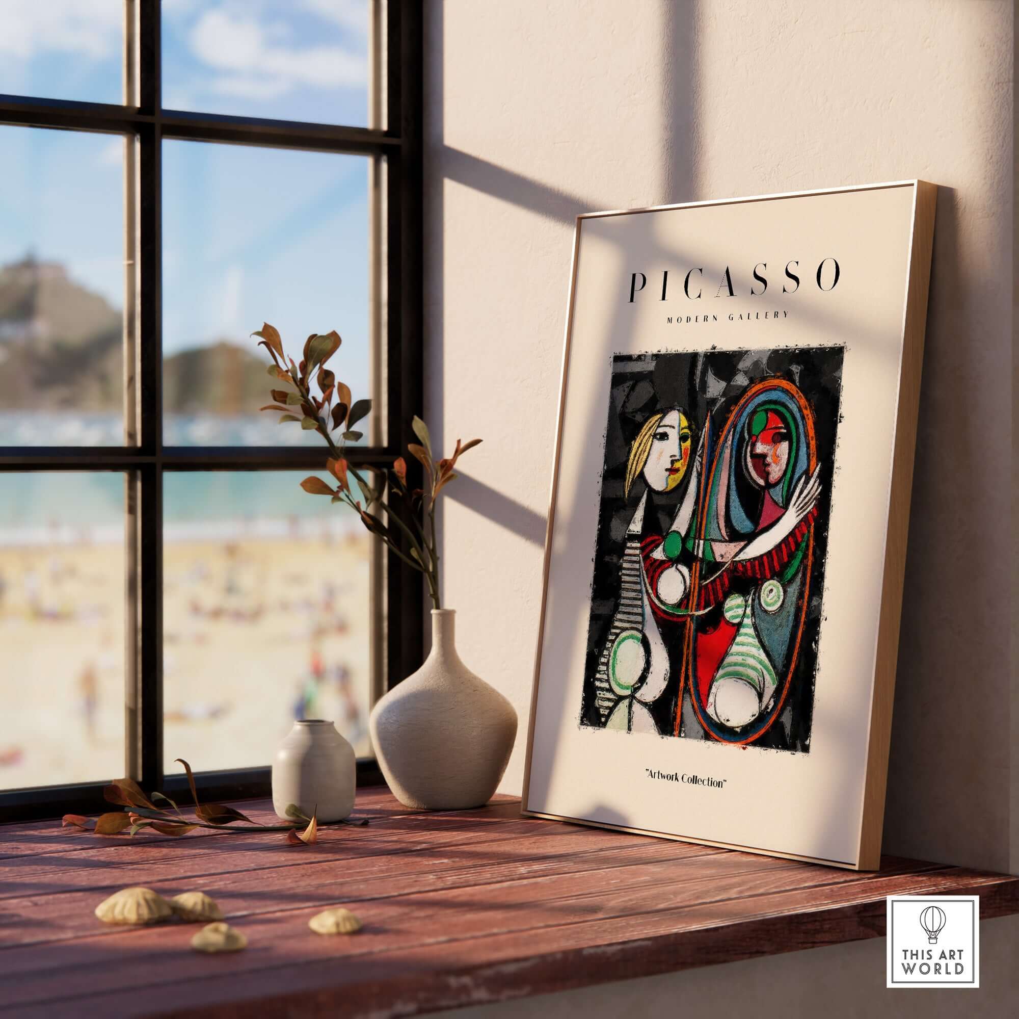 Picasso Girl Before Mirror Inspired Art Print Abstract Reflection Poster Artwork Collection displayed in a stylish interior setting.