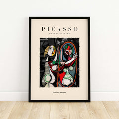 Picasso Girl Before Mirror Inspired Art Print Abstract Reflection Poster Artwork Collection framed on wall.